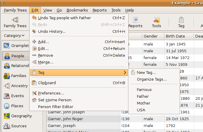 Fig. 6.5 Tag actions from Edit menu